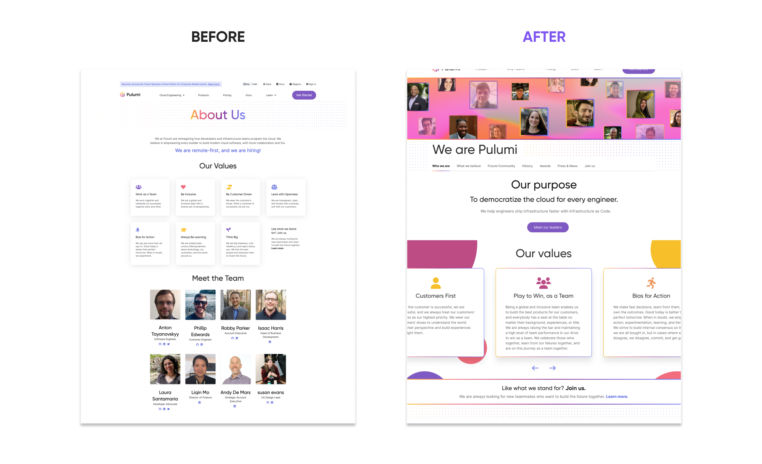  About page - before and after