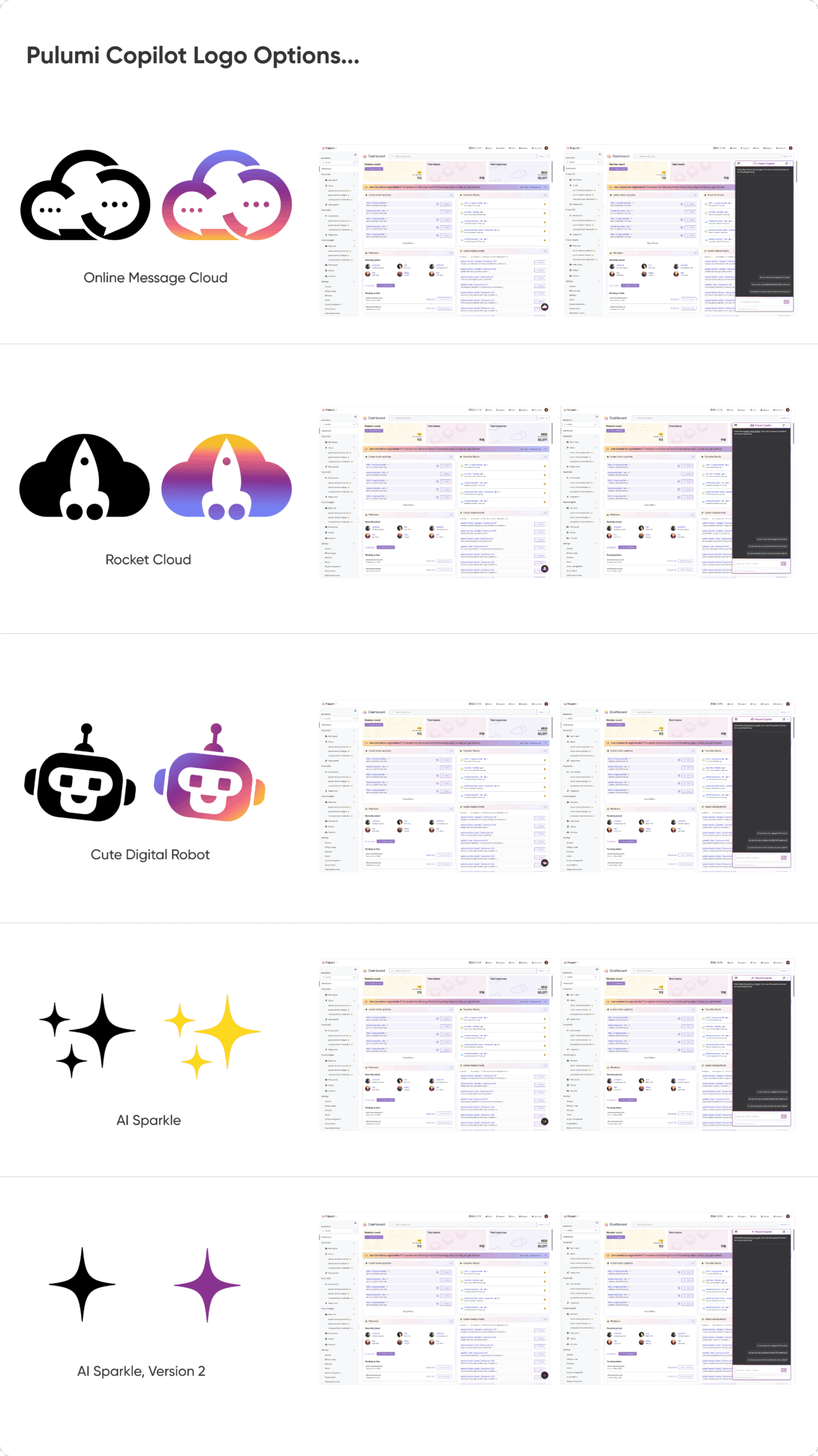 Pulumi Copilot logo options